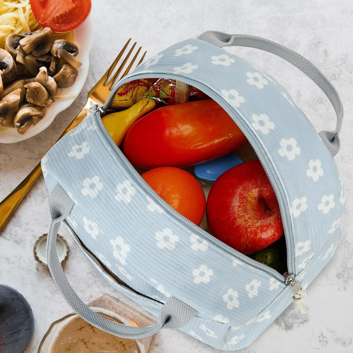 Bluboon Lunch Bag for Women Men Cute Corduroy Lunch Tote Bags Reusable Insulated Lunch Box Large Capacity Reusable Insulated Cooler for Work Picnic or Travel