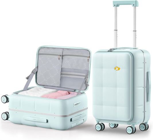 MGB 20 Inch Top Open Carry On Luggage 22x14x9 Airline Approved, Hard Shell Carry On Suitcase with Spinner Wheels, Travel Small Luggage Built-in TSA Lock for Women Men Gifts (Aquamarine)