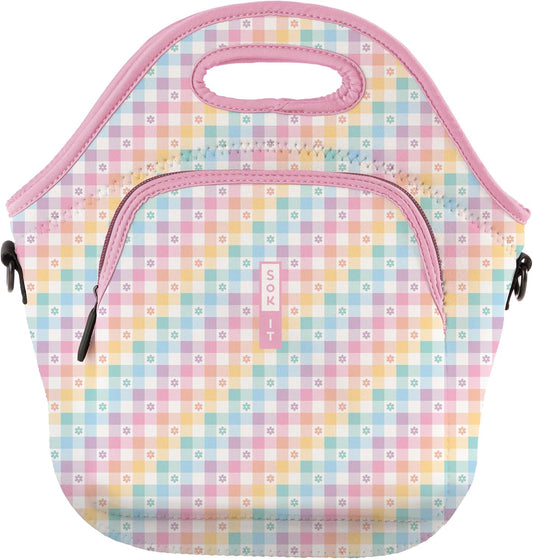 Sok It LunchTote Zippered Bag Insulated Neoprene Caddy (Gingham Flowers, X-Large 6.5 Quart Lunch Tote)