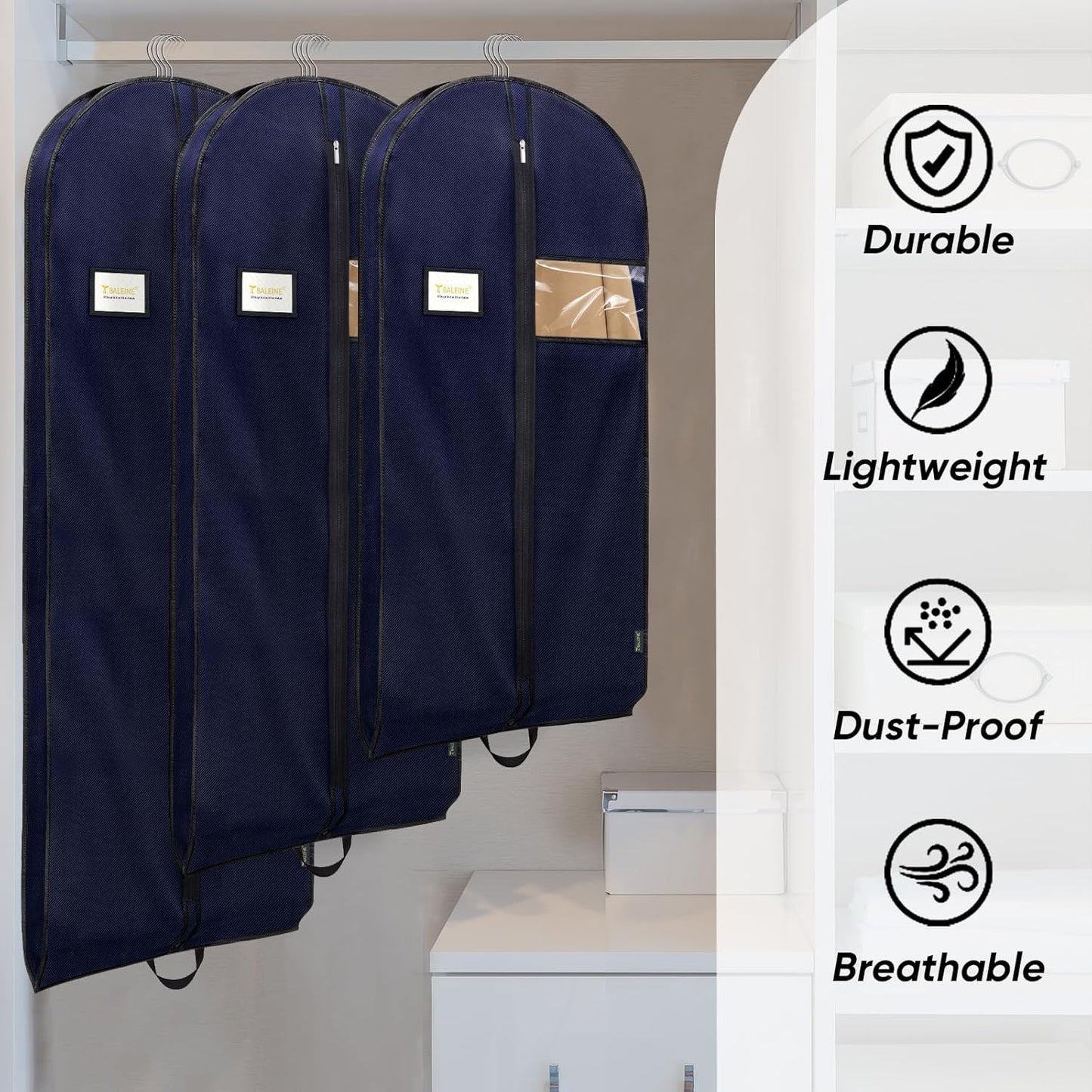 BALEINE 1PK Heavy Duty Garment Bag with Shoe Storage Travel Bag for Dresses, Suit, Coats Travel Essential (60", Blue)
