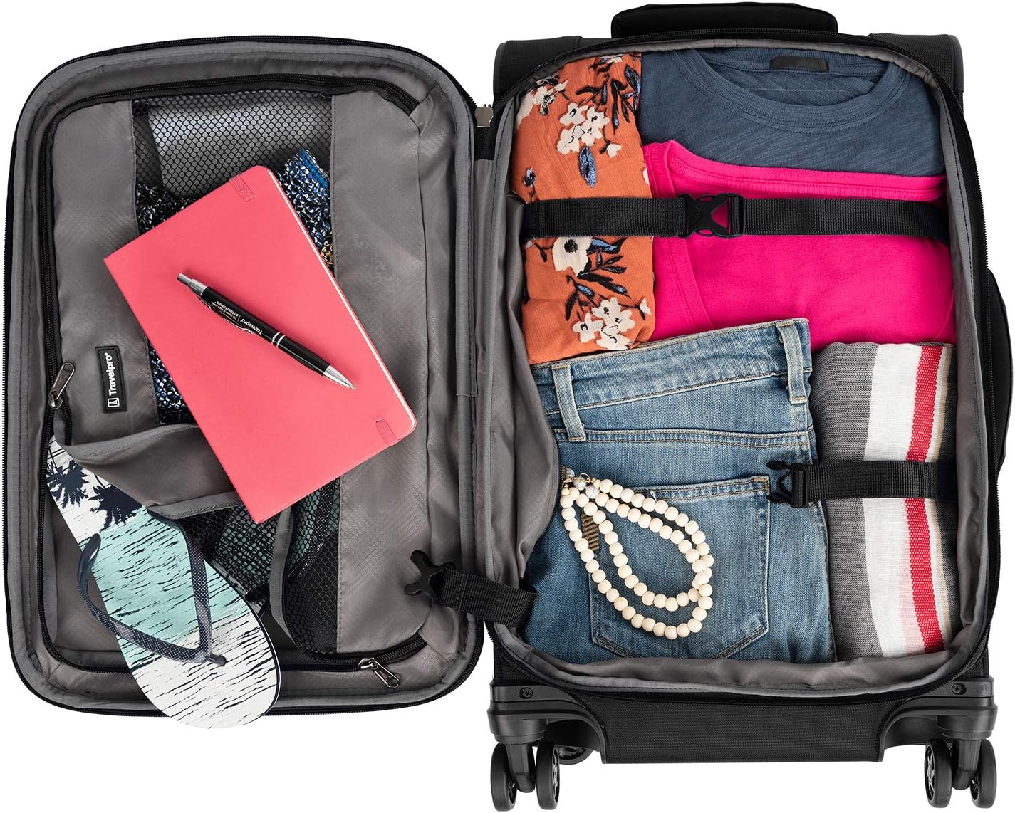 Travelpro Tourlite Softside 2-Piece Set, Expandable Luggage with 4 Spinner Wheels, Lightweight Suitcase, 21" Carry-On, 25" Checked Medium, Black