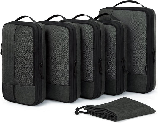BAGSMART Compression Packing Cubes for Travel, 6 Set Packing Cubes for Carry on Suitcases, Compression Travel Cubes & Suitcase Organizer for Packing with Shoe Bag Black