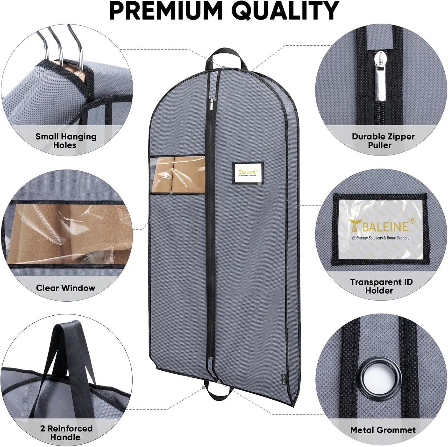 BALEINE 1PK Heavy Duty Garment Bag with Shoe Storage Travel Bag for Dresses, Suit, Coats Travel Essential (60", Grey)