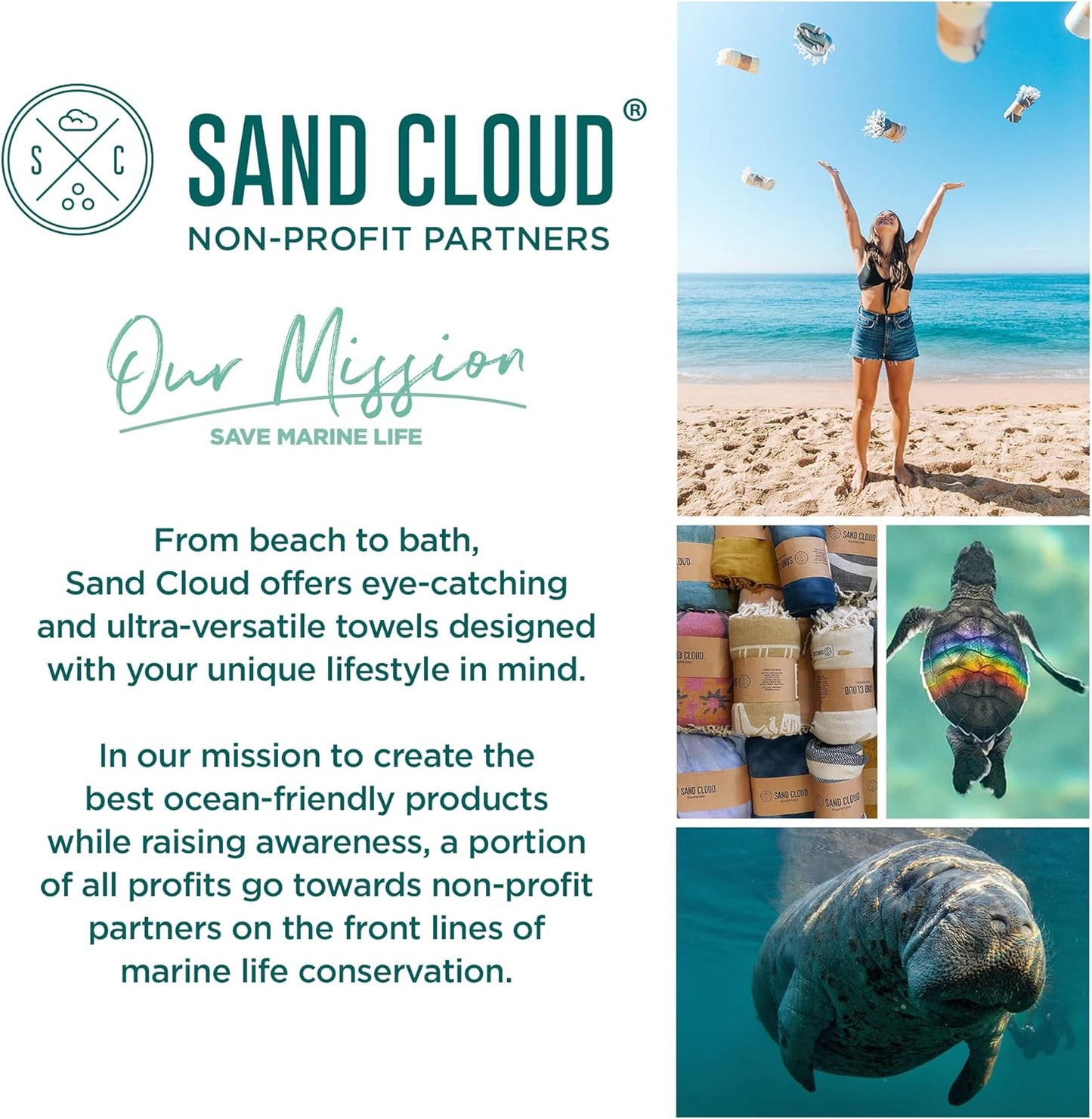 Sand Cloud Turkish Beach Towel - Sand Proof - 100% Certified Organic Turkish Towel - Quick Dry Towel for Beach, Blanket or Bath Towel - As Seen on Shark Tank - Mandala Sea Turtle Green…