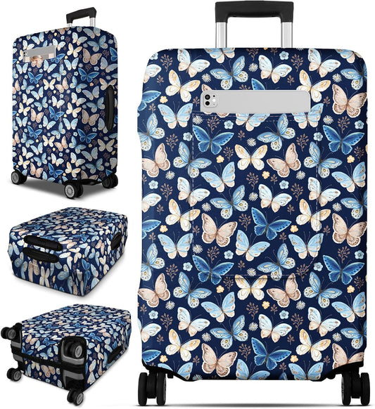 Slohif Luggage Cover for Suitcase Tsa Approved Protector - Luggage Sleeve Large Suit Case Cover Travel Stretch Baggage Case Protective Washable Fit 22-24 Inch Blue Butterfly S