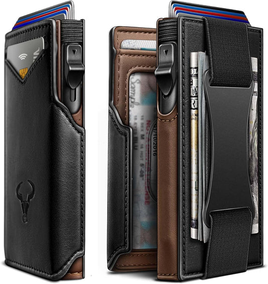 BULLIANT Men Wallet Gift Boxed,Slim Front Pocket Wallet Money Clip Card Holder 3.8"x2.7",Pop-up Access