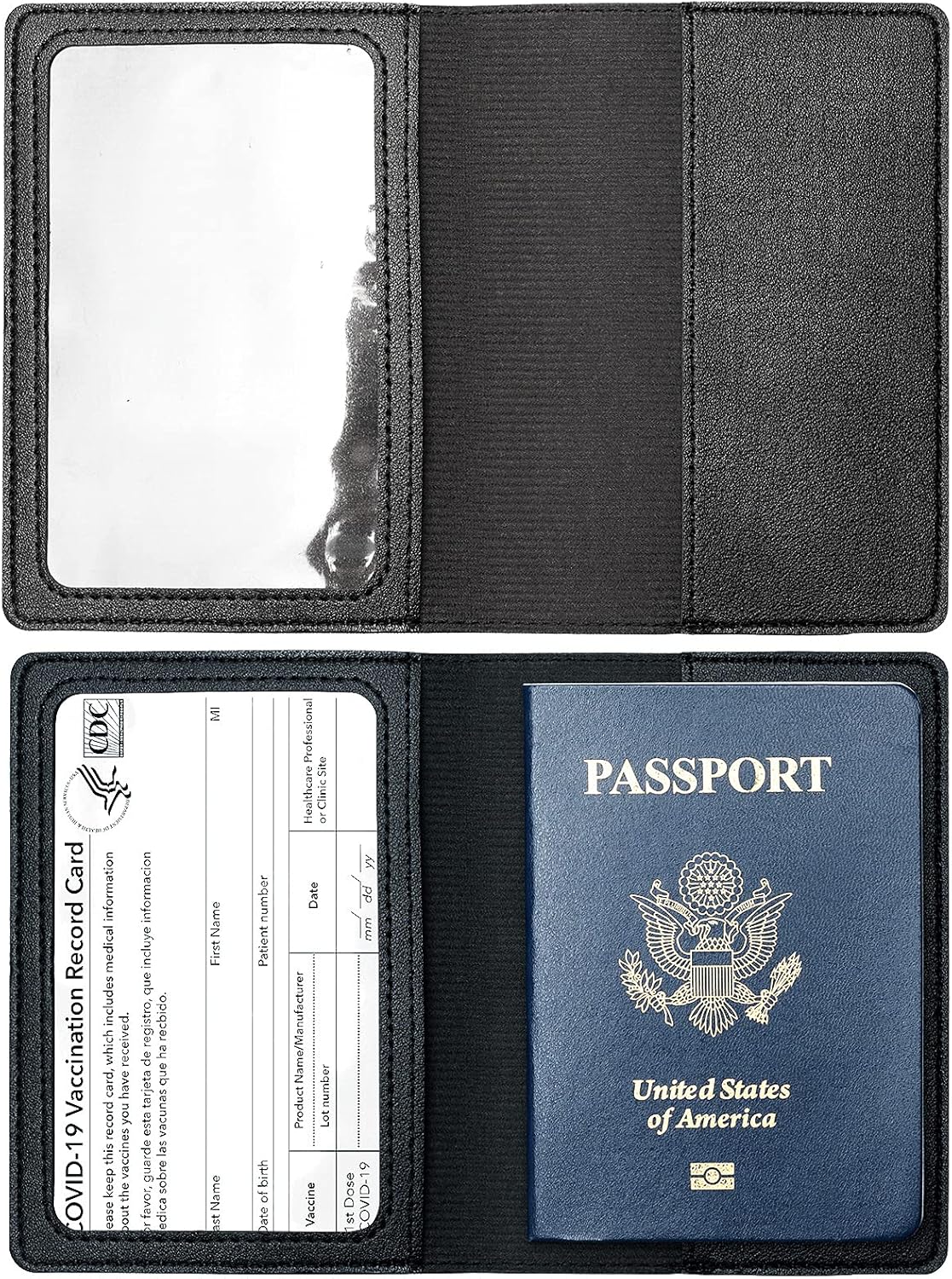 2 Pack Passport and Vaccine Card Holder PU Leather Passport Wallet Vaccine Case Protector Slot Travel Passport Wallet for Women & Men (D-Black&Blue)