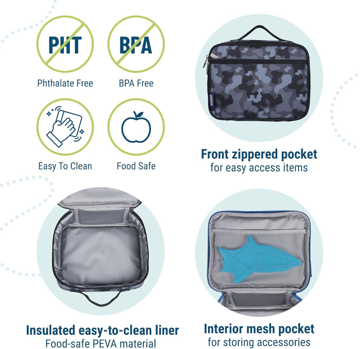 Wildkin Kids Insulated Lunch Box – Durable and Reusable for School & Travel - Black Camo