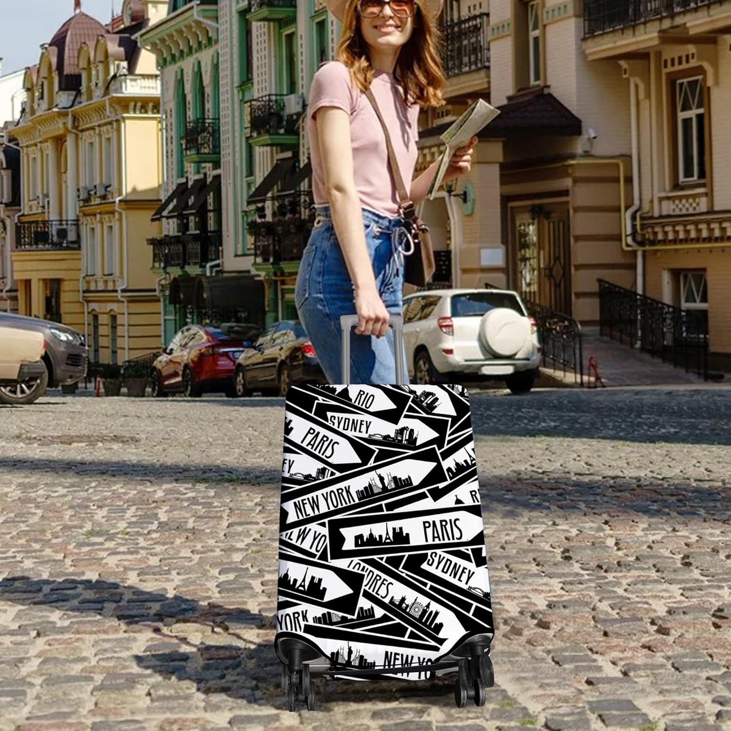 Travel Luggage Cover Suitcase Protector Fits 18-32 Inch Wheel Covers PatternedTravel Related Items Flower Luggage Protector Elastic L