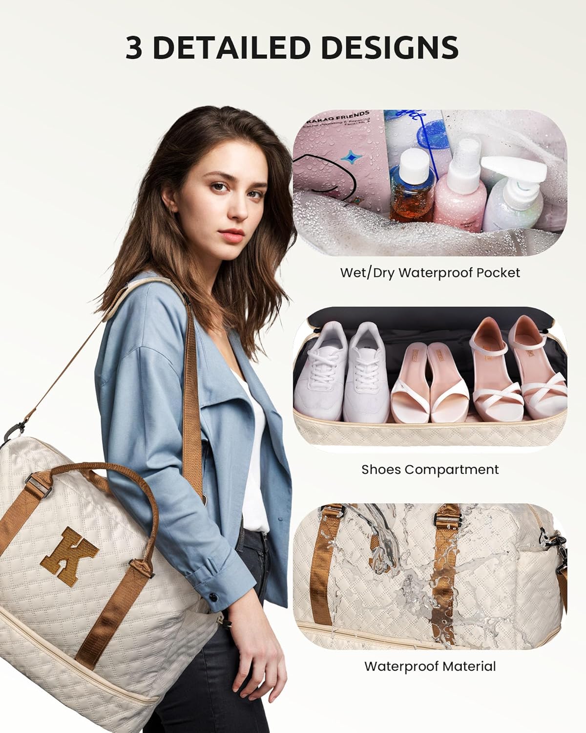 Gifts for Granddaughter-Girl Duffle Bag with Shoe Compartment, Personalized Girl Weekender Bag, Monogram Overnight Bag, Letter Travel Bag with Makeup Bag，Daughter Friend Gifts (Letter S)