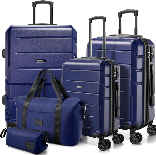 Hoteel Luggage Sets 5 Piece, ABS+PC Hard Shell Expandable Suitcases with Wheels, TSA Aproved Lock and Carry on Bags, Travel Suit Case Set for Men and Women, (5-Piece, Blue)