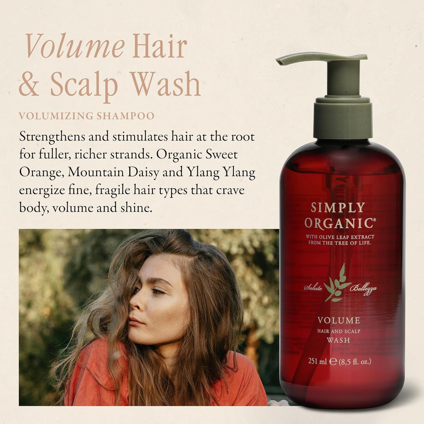 Thinning Hair Volumizing Shampoo Scalp Wash, Made in Italy, All Natural Cruelty Free Hair Care for Women & Men, Sweet Orange, Ylang Ylang, Olive Leaf Extract, 251ml/8.5floz, VOLUME