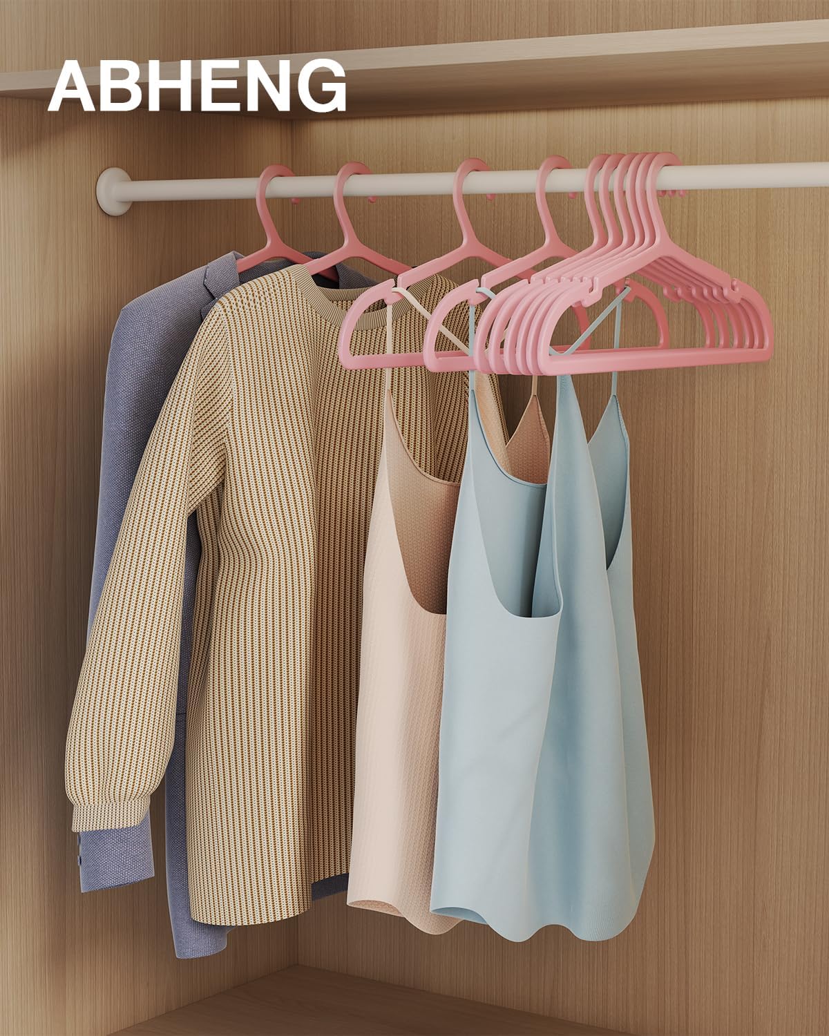 50 Pack Clothes Hangers, Non Slip Plastic Coat Hangers, Space Saving Hangers, Heavy Duty, Hanging Dry Wet Clothes, 16.4" x 8.3", Light Pink, UAPY0550P