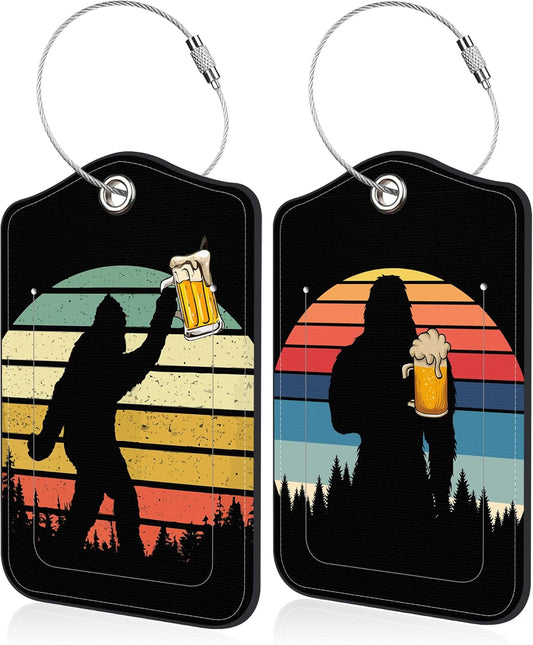 Sasquatch Luggage Tag for Suitcase 2 Pack Leather Luggage Tag with Privacy Flap Name ID Label and Metal Loop for Women Men Travel