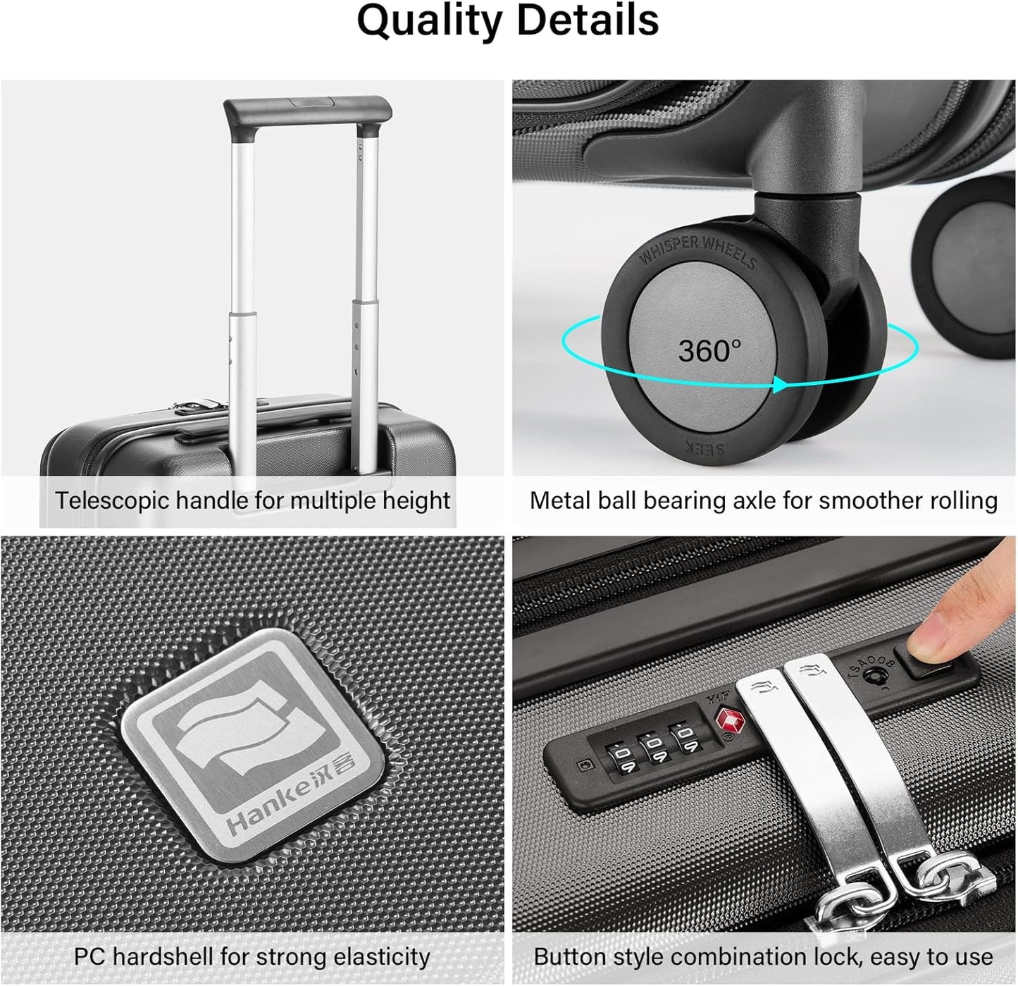 Hanke Hardside Expandable Carry On Luggage, 20 Inch Top Opening Trunk Luggages with Spinner Wheels, All-PC Hard Shell Carry-On Suitcase, Lightweight & TSA Airline Approved (Graphite Grey, 46L)