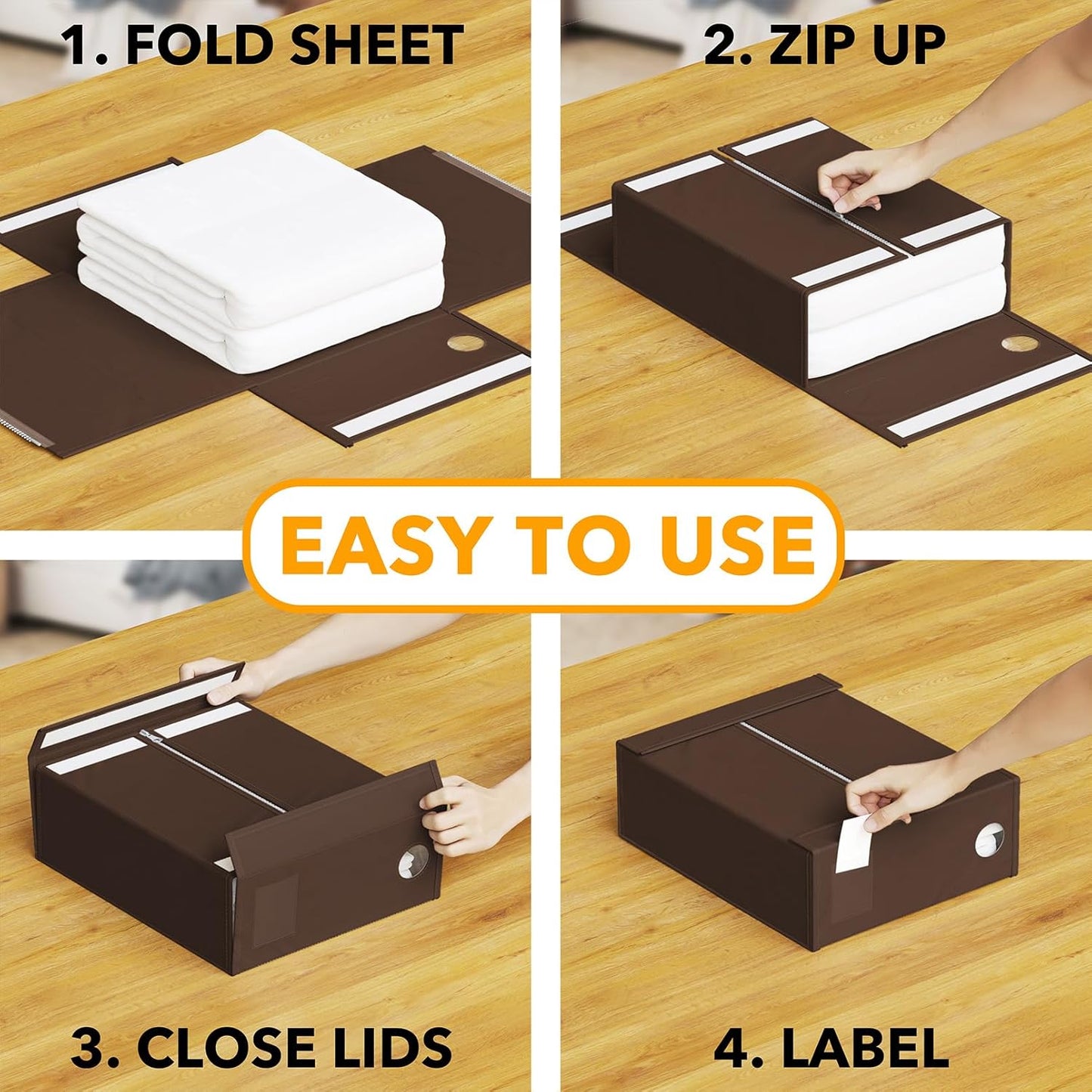 SpaceAid 8 Pack Bed Sheet Organizers and Storage, Foldable Linen Closet Organizer, Set Folder Keeper With Window XL (Queen & King Size) Bedding Container (Brown)