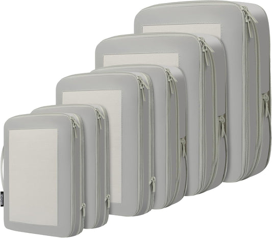 BAGAIL 4 Set/6 Set/8 Set Compression Packing Cubes Travel Accessories Expandable Packing Organizers (Square Mesh, 06-Grey)