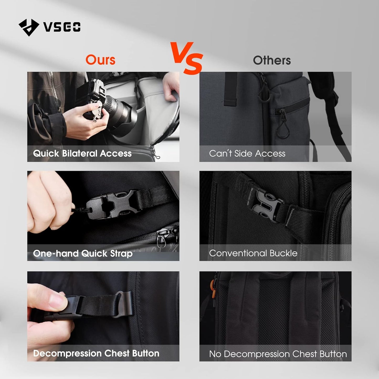 VSGO Black Snipe Camera Backpack 16L – Lightweight 1.1kg Professional DSLR/SLR Photography Bag for Sony, Canon, Nikon Cameras, DJI Stabilizers, Travel & Outdoor Use