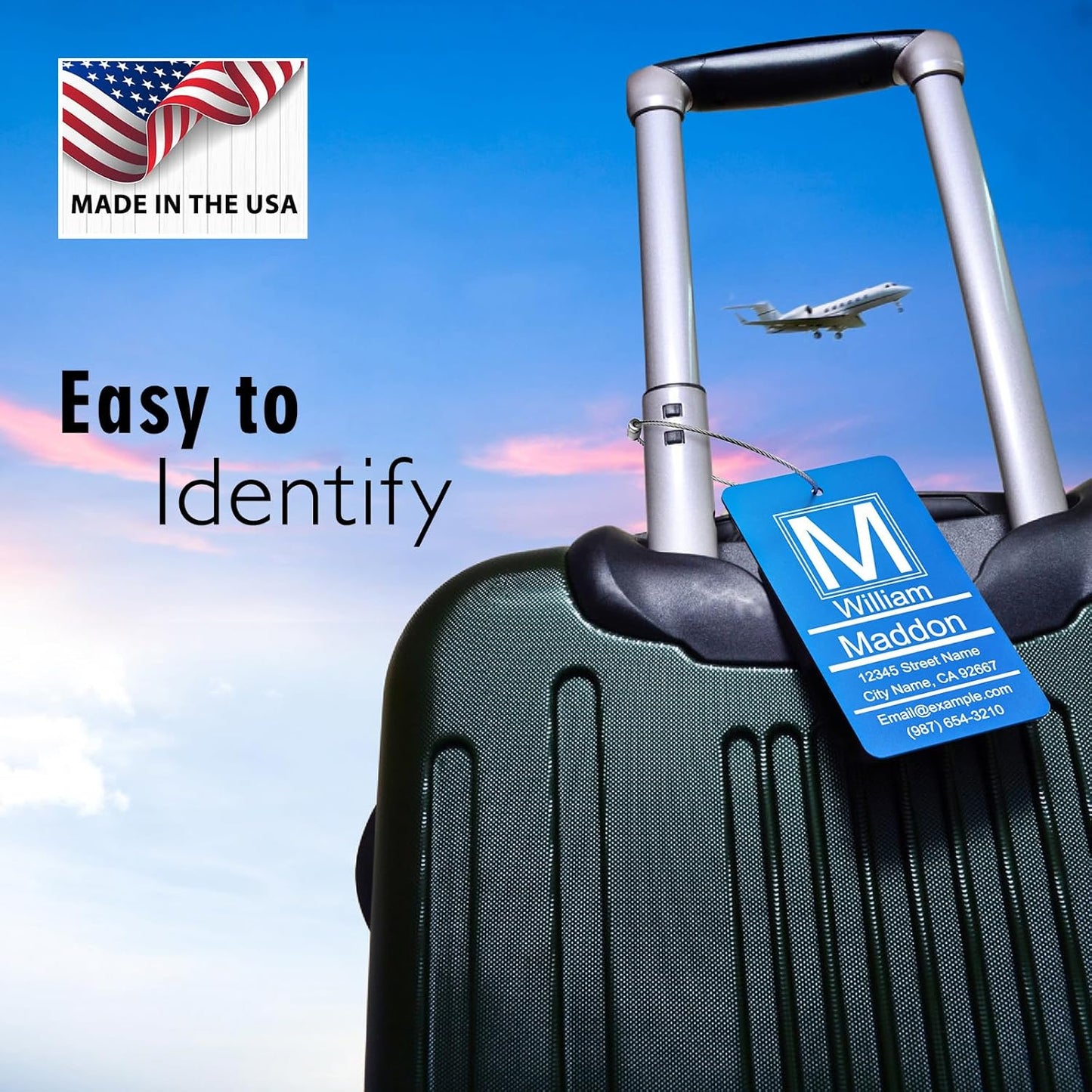 Luggage Tag for Suitcase - Personalized Engraved Metal Gold Tag for Cruise Travel - Custom Name Tags Suitable for Bags and Backpacks No Underline (2x3.5 inch)