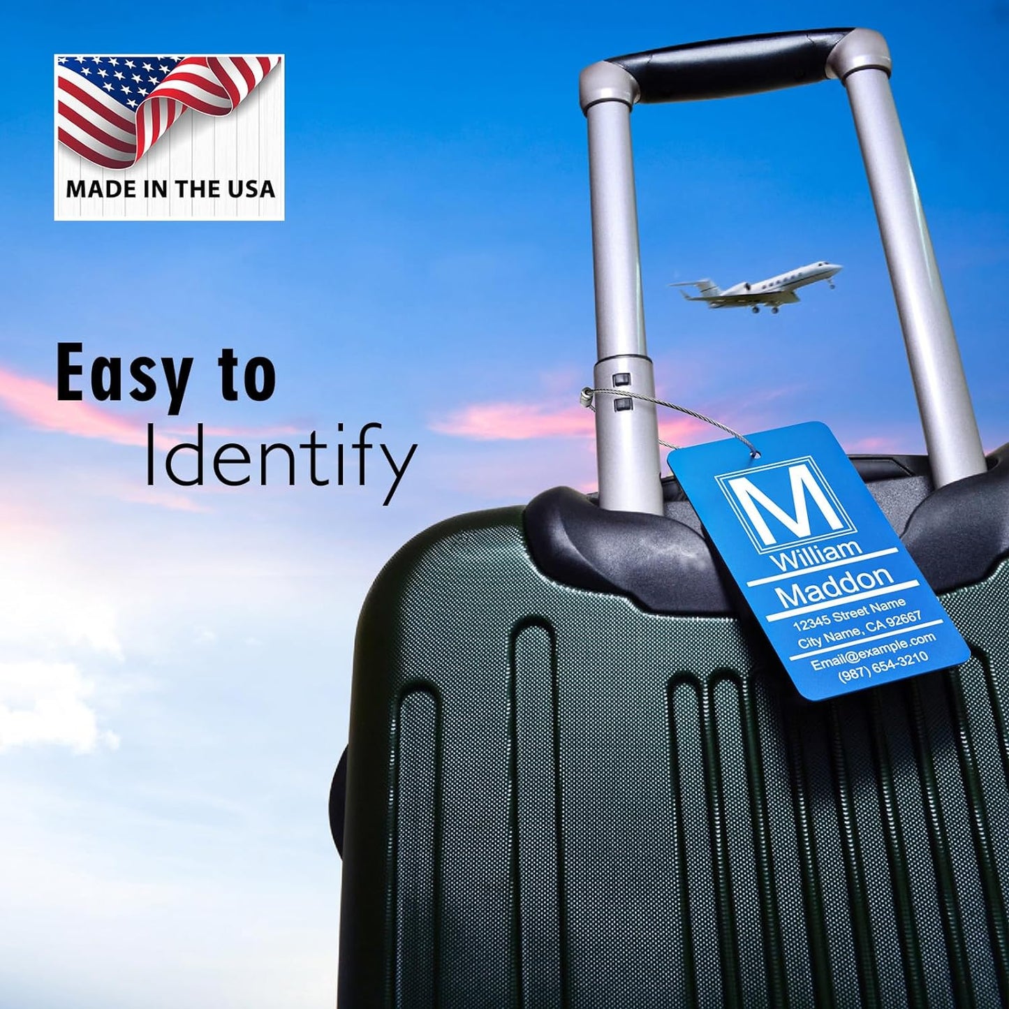 Luggage Tags for Suitcase - Personalized Engraved Metal Tag for Cruise Travel - Blue Custom Name Tags Suitable for Bags and Backpacks No Underline (2x3.5 inch)