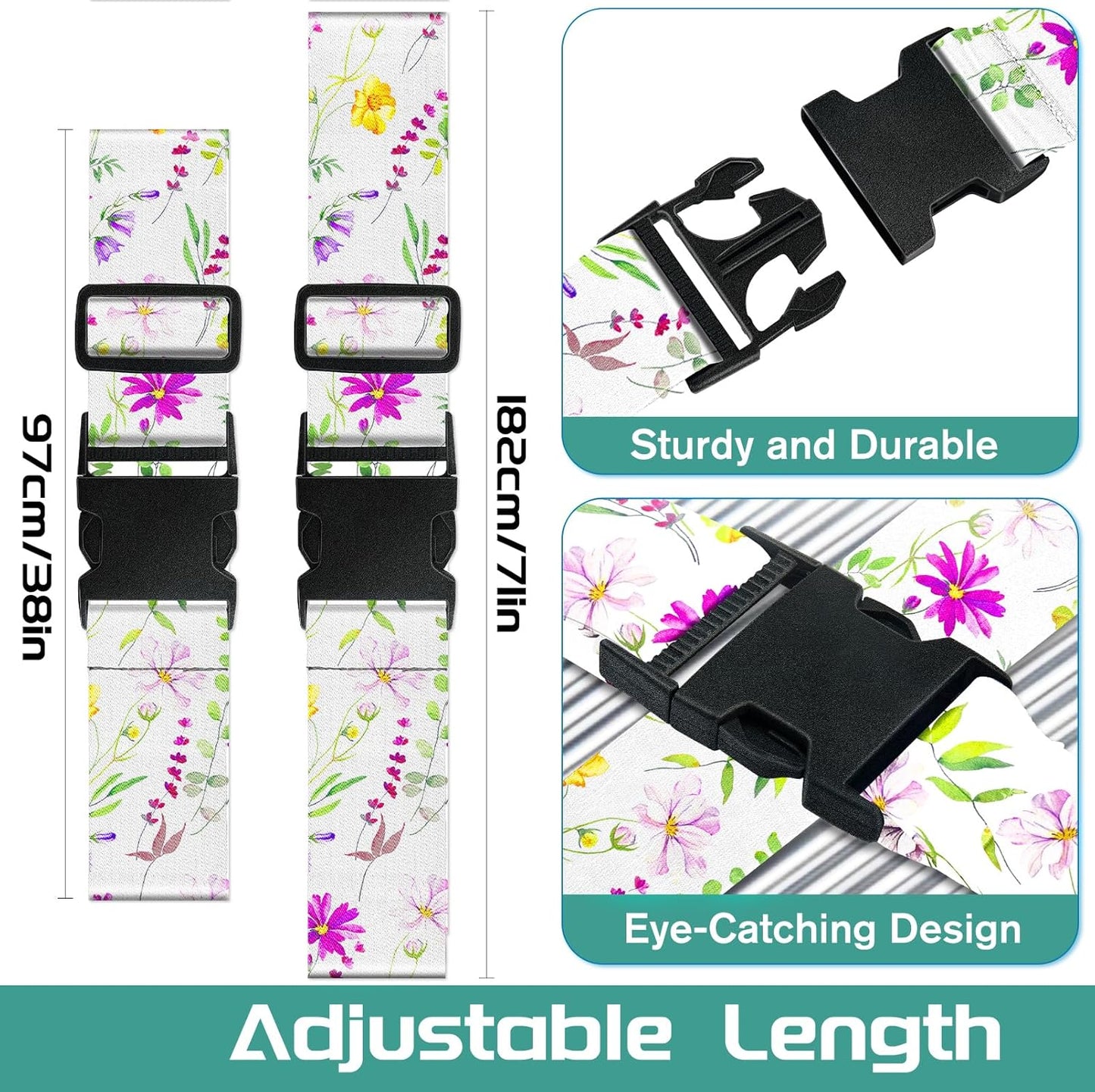 Slohif Luggage Straps for Suitcases Travel Belt Accessories Luggage Connector Identifiers Over Handle with Buckle Unique Nylon Adjustable Strap for Sleeping Bag Car Seat Purple Flower(2 Pack)