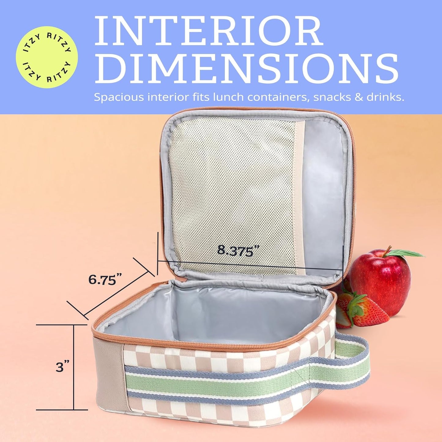 Itzy Ritzy Toddler Lunch Box - Kids Lunch Bag is Insulated and Includes Water Bottle Holder Plus 2 Pockets - Durable, Easy to Clean Toddler Bag (Checkerboard)