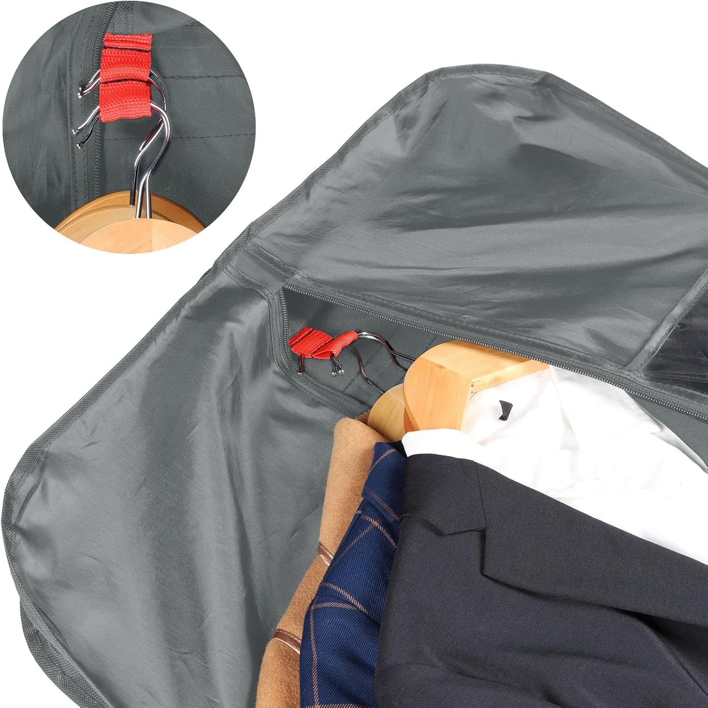 Zilink 60" Long Garment Bags for Travel Waterproof Dress Bags for Gowns Hanging Dress Bags for Closet Storage with Adjustable Handles and Stable Buckles for Dresses Suit Coats Tuxedos, Grey