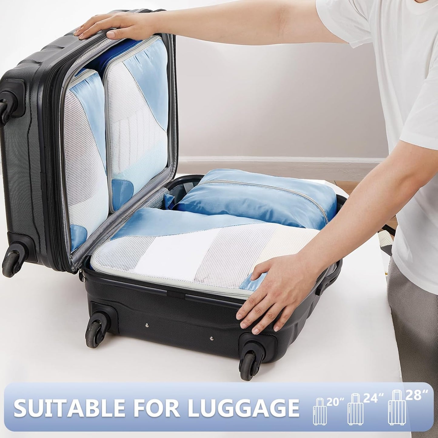 OlarHike 8 Set Packing Cubes for Travel, 4 Various Sizes(Extra Large,Large,Medium,Small), Luggage Organizer Bags for Trip Accessories Essentials, for Carry on Suitcases (Blue)