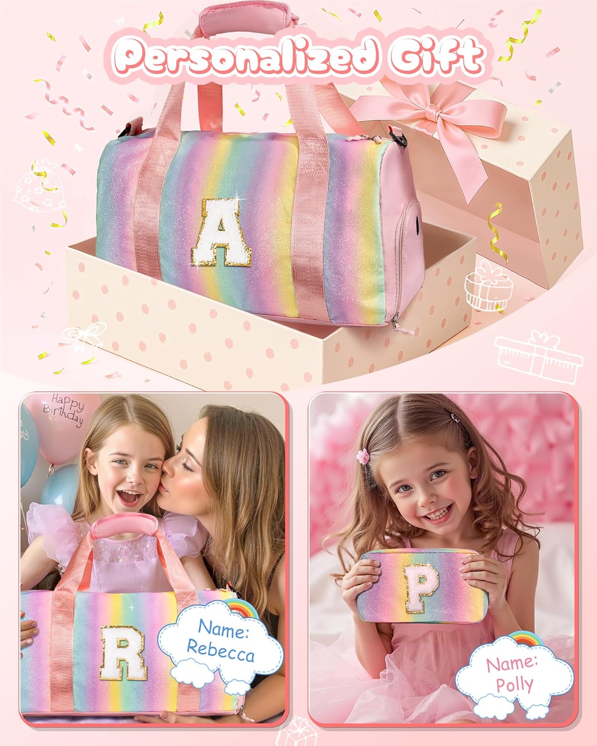 Graduation Gifts for Girls-Girl Gym Bag with Shoe Compartment, Kid Personalized Weekender Overnight Bags, Initial Travel Tote with Makeup Pouch, Gift Ideas for Niece Sister (Letter O)