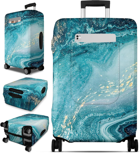 Slohif Luggage Cover for Suitcase Tsa Approved Protector - Luggage Sleeve Large Suit Case Cover Travel Stretch Baggage Case Protective Washable Fit 29-30 Inch Sea Wave L
