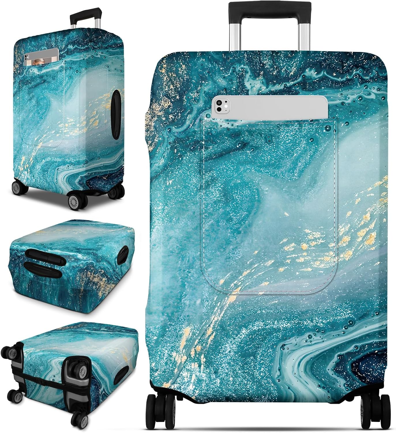 Slohif Luggage Cover for Suitcase Tsa Approved Protector - Luggage Sleeve Large Suit Case Cover Travel Stretch Baggage Case Protective Washable Fit 22-24 Inch Sea Wave S