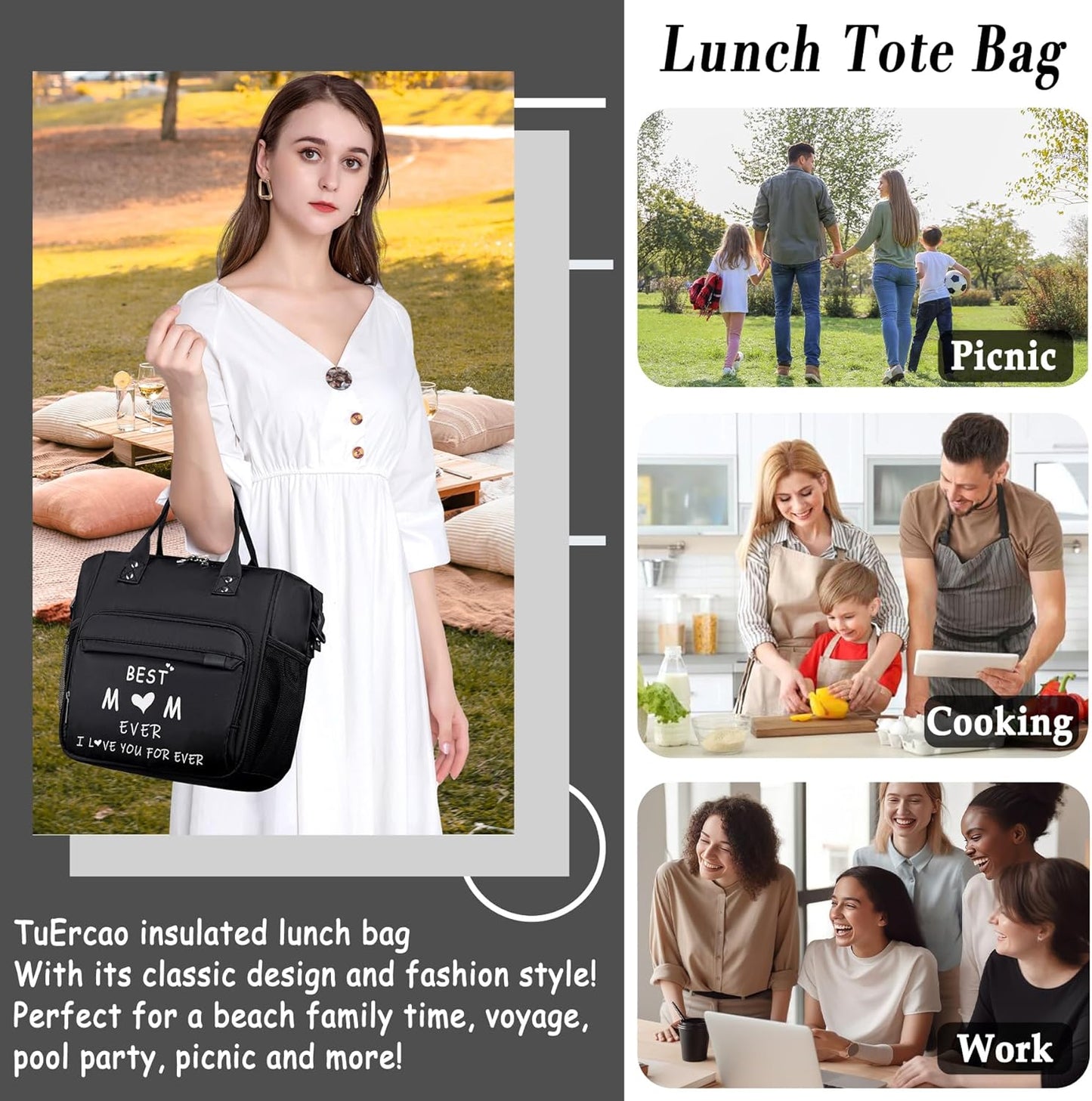 TuErCao Mom Lunch Bag Useful Unique Mother's Day & Birthday Gifts from Daughter Son Husband Insulated Personalized Lunch Box for Work