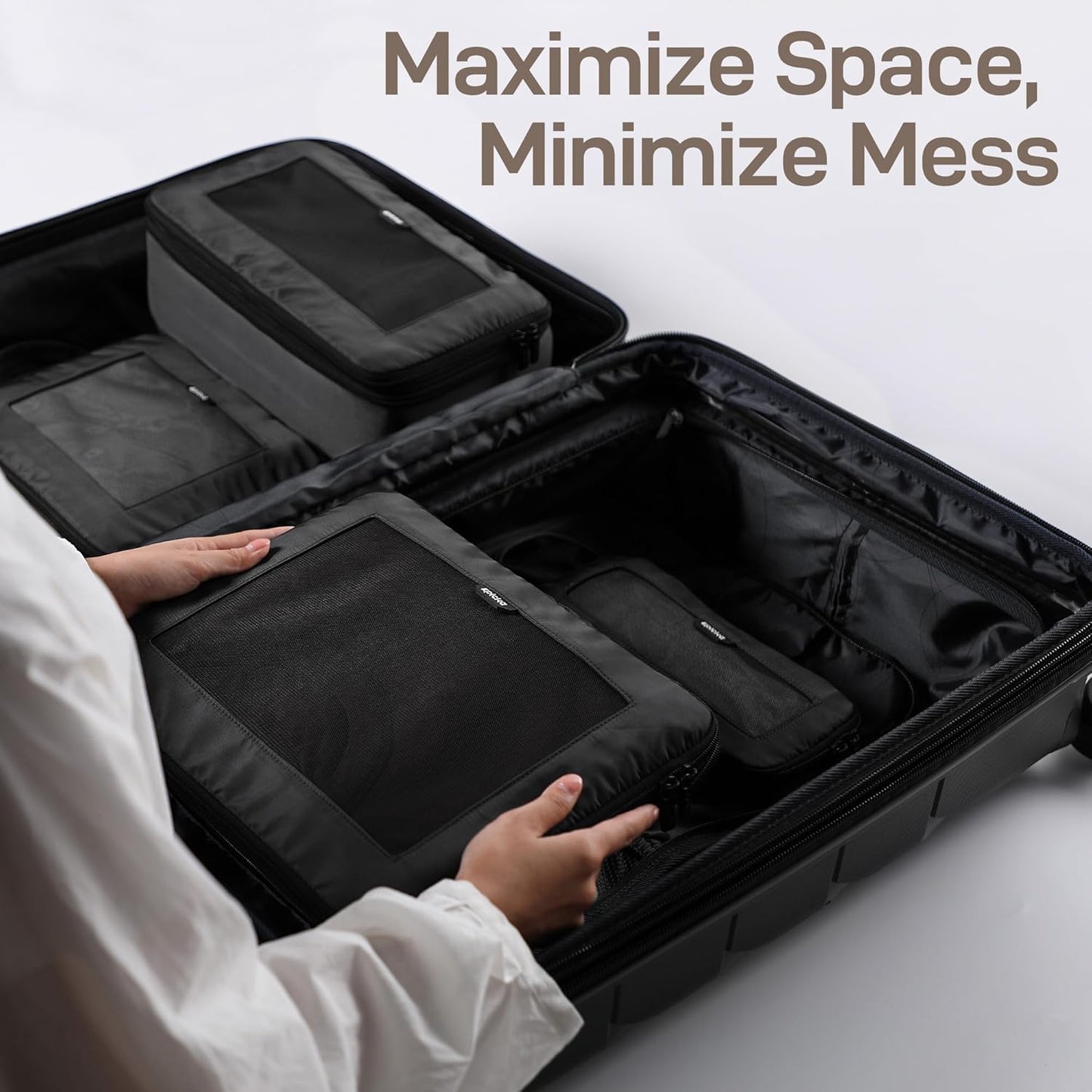 EPICKA TripCozy Compression Packing Cubes - 4 Set Durable Travel Organizer Bags with Mesh Top, Expandable Travel Accessories for Carry on, Luggage, Suitcase, Backpack (Dark Grey)
