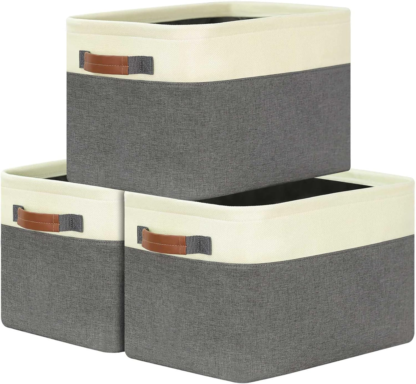 GhvyenntteS Large Fabric Storage Baskets for Shelves with Metal Frame Opening & Hard Bottom Board, Collapsible Fabric Storage Bins for Shelves with Handles (15x11x9.6 Inch, 3 Pack, Grey)