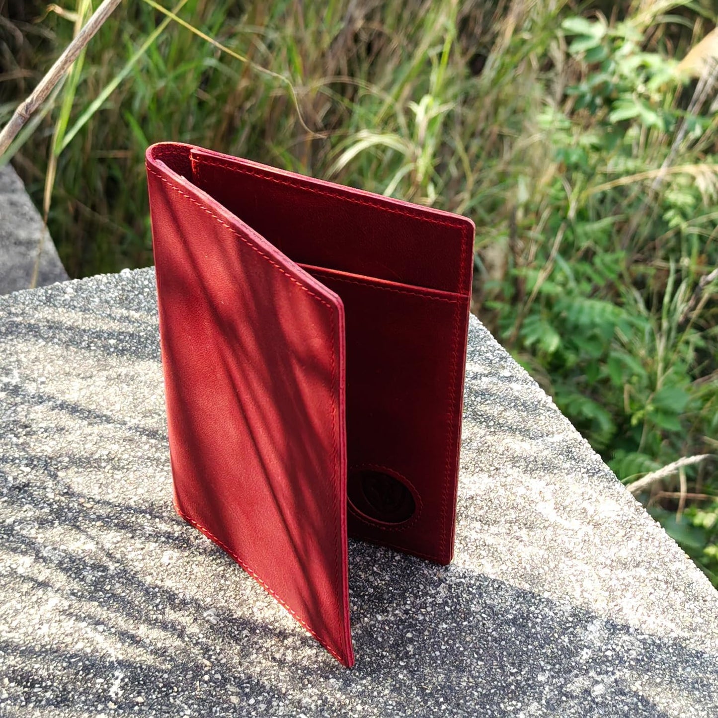 STAR VISTA Albatross Leather Travel Passport Holder, Minimalist Design, Full Grain Leather Case for Women and Men - Slim Passport Wallet, Bifold, RFID Blocking, with AirTag Holder, Crimson Red