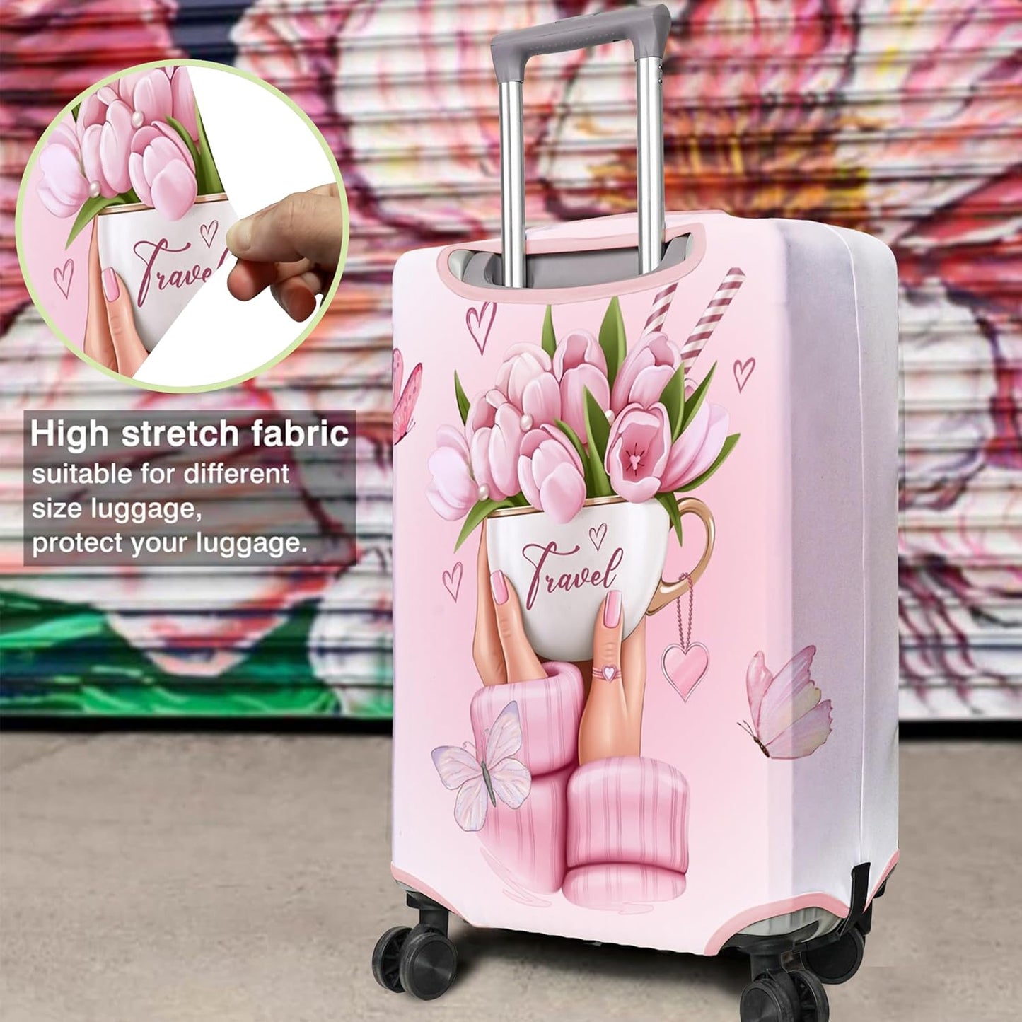 Travel Luggage Cover Suitcase Protector Fits 18-32 Inch Wheel Covers PatternedTravel Related Items Flower Luggage Protector Elastic M