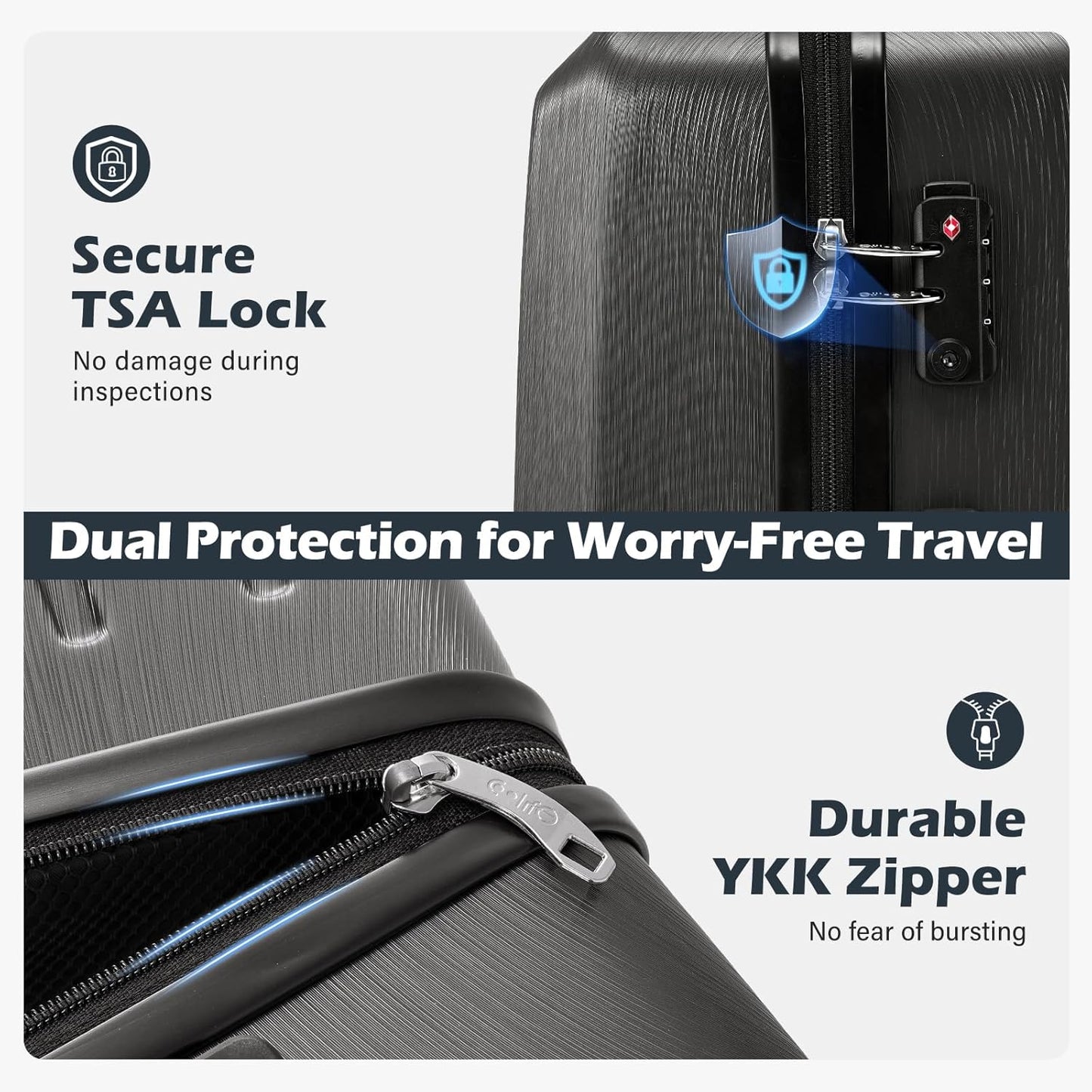 Coolife Luggage PC+ABS Hardshell Suitcase with TSA Lock, Spinner Carry On Lightweight (navy, S(20in_carry on))