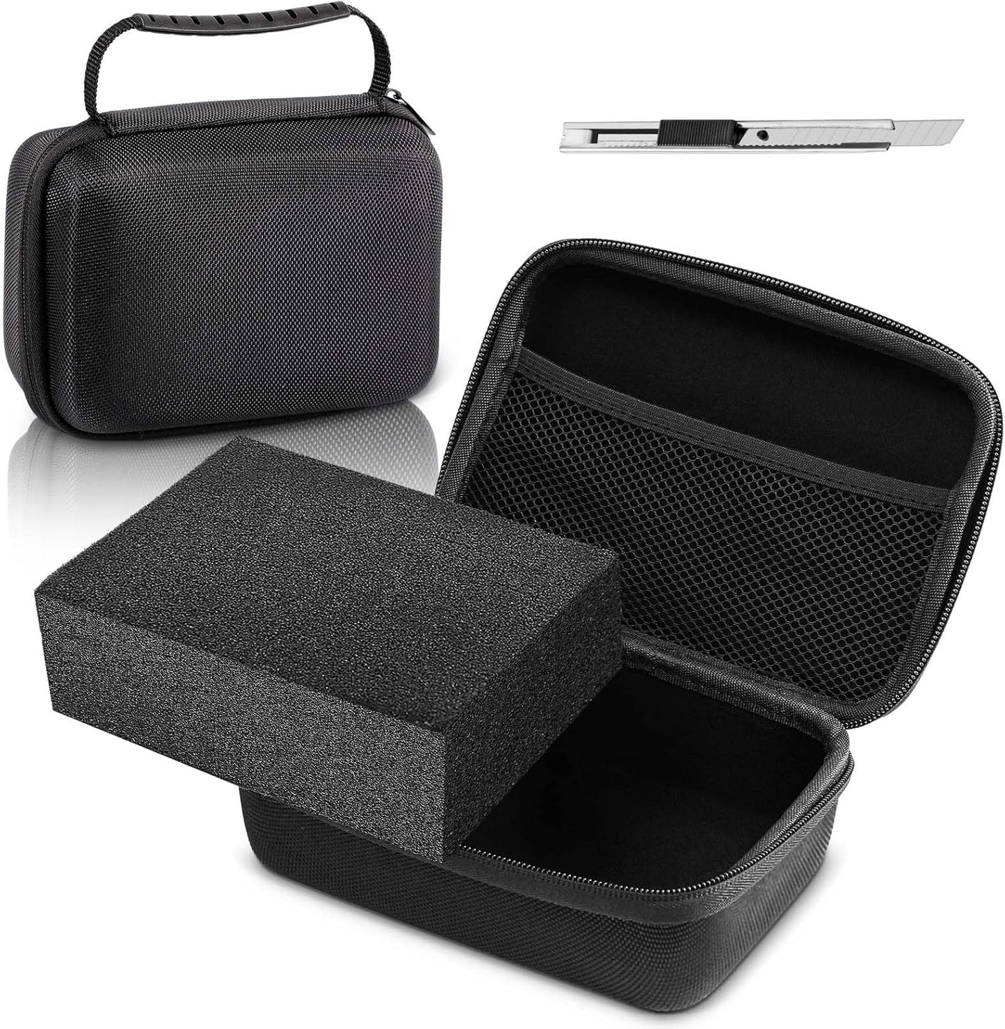 EVA Hard Case with Customizable Foam Protective EVA Carrying Case Shockproof Outdoor for Camera, Digital Products, Electronic Instruments with Knife(Black,7.8 x 6.3 x 3.5 Inch)