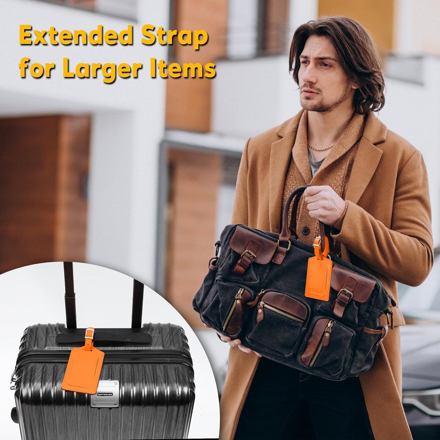 Travelambo Luggage Tags for Suitcases Faux Leather Privacy Protection 30 Pack Bag Tags Travel Accessories Essential, Hot Orange