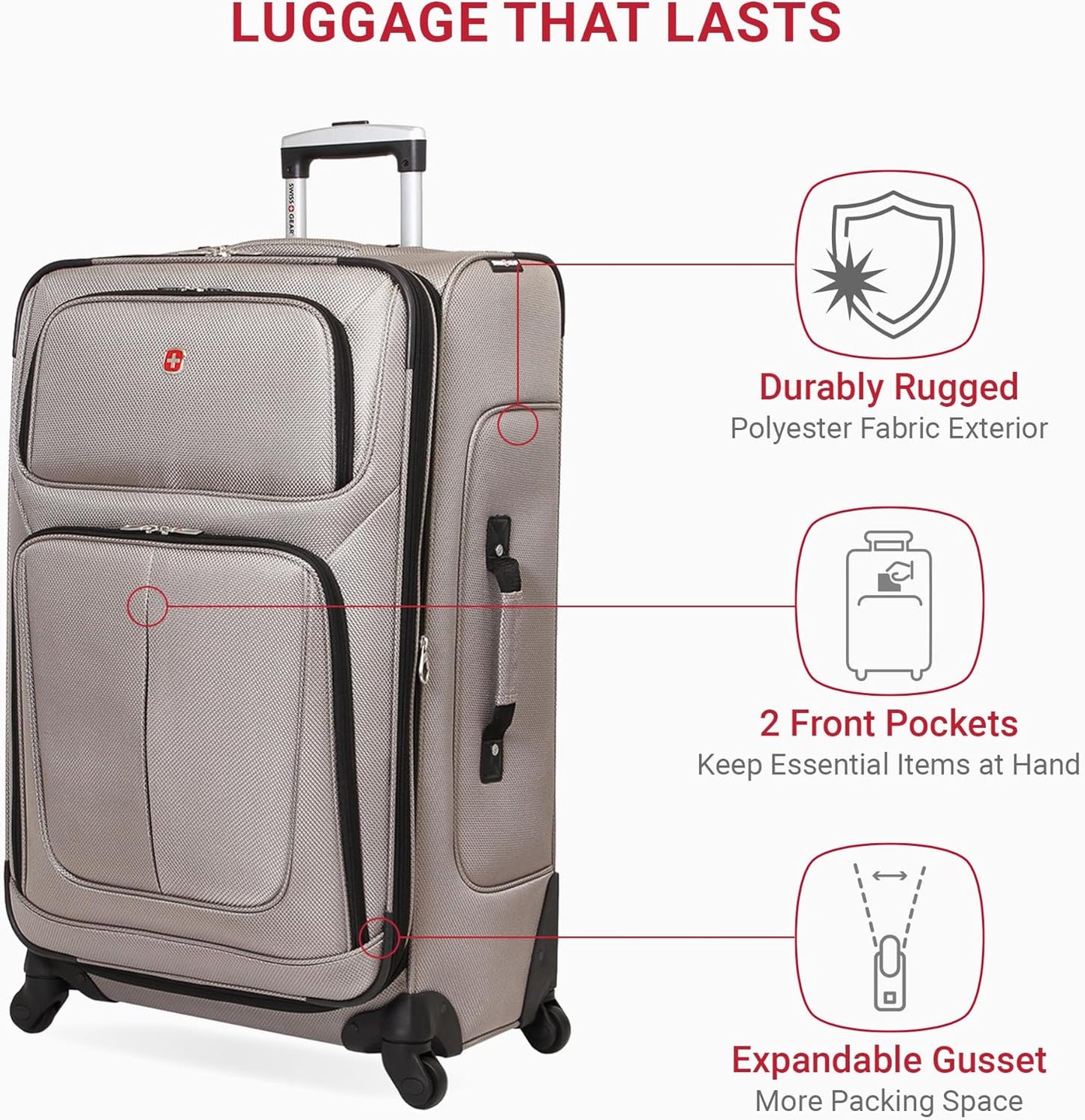 SwissGear Sion Softside Expandable Luggage, Pewter, Checked-Large 29-Inch