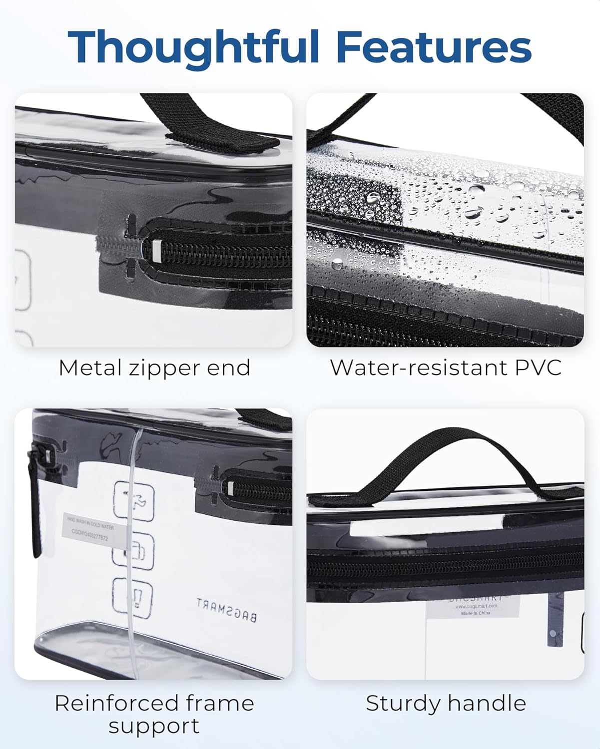 BAGSMART TSA Approved Toiletry Bag, 3 Pack Clear Makeup Cosmetic Bag Organizer, Quart Size Travel Bag for Toiletries, Carry-on Travel Accessories Essentials, Gray-3pcs
