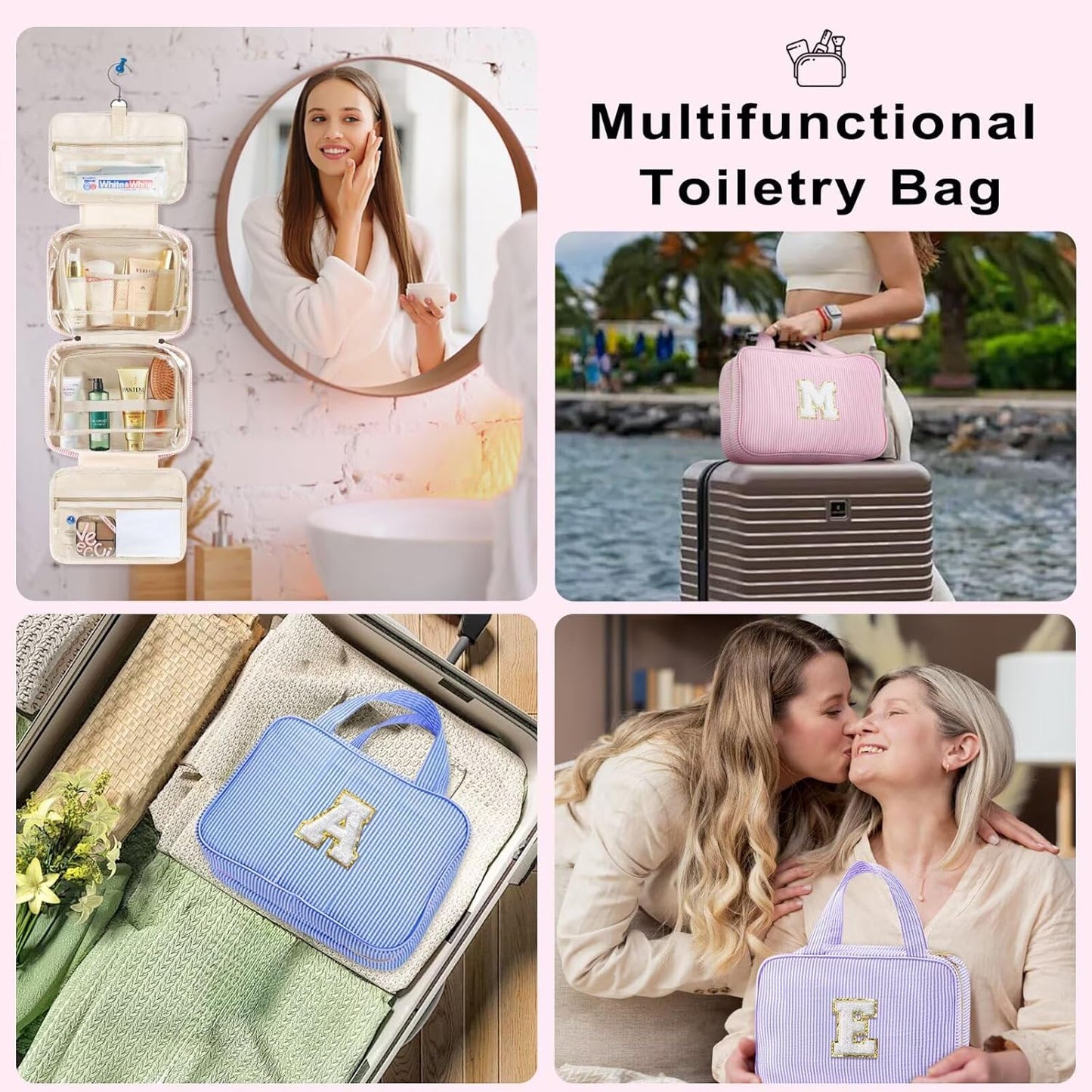 TOPEAST Teen Girl Gifts Trendy Stuff - Birthday Gifts for 7 8 9 10 11 12 13 14 15 16 17 18 Year Old Teen Girls, Hanging Toiletry Bag Initial Makeup Bag - Letter E, Purple