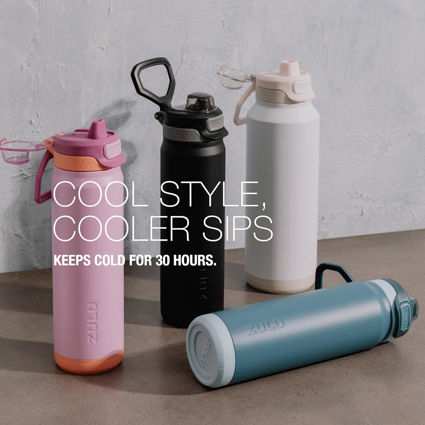 ZULU Powerfill Pro 32oz Stainless Steel Water Bottle with Quick Fill Lid, Triple Walled Vacuum Insulated Metal, Leak Proof Locking Lid, Sip and Chug, Reusable BPA Free, Ash