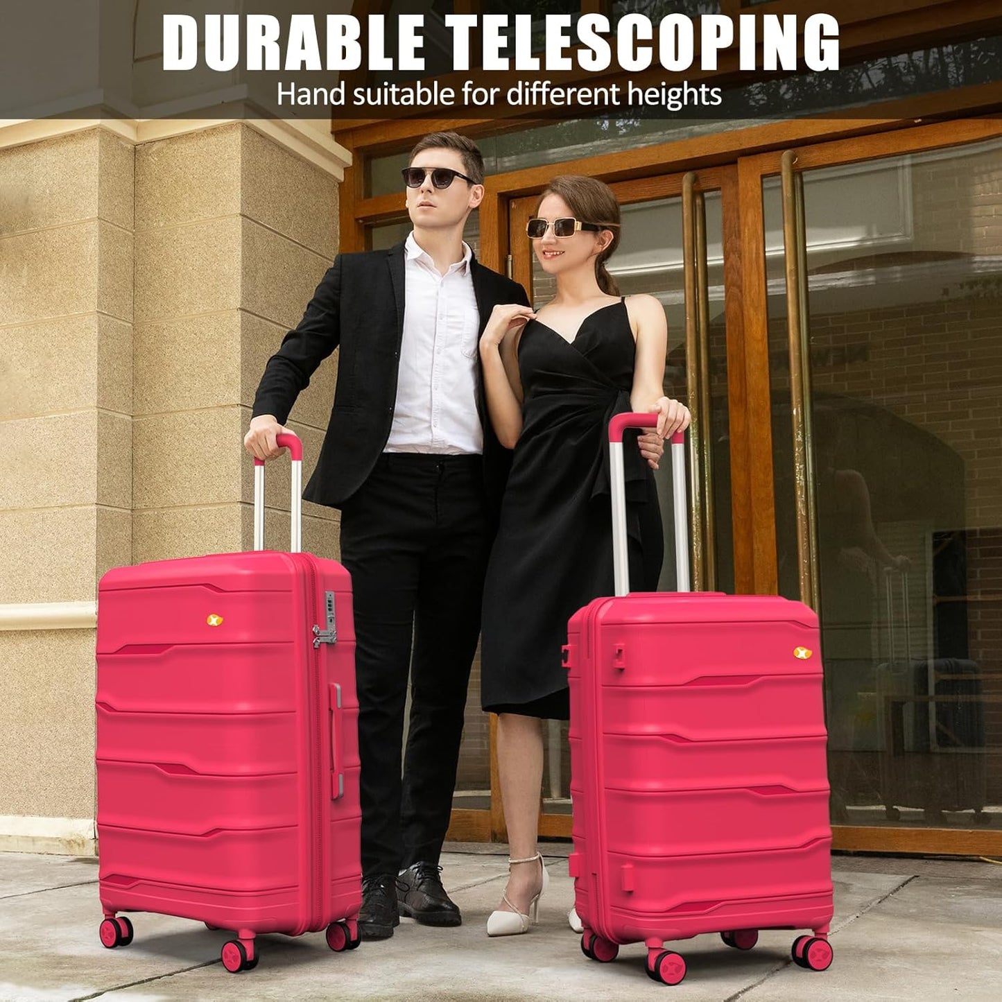 24 Inch Luggage with Spinner Wheels, Hard Shell Suitcase, Lightweight PP Luggages with TSA Lock, Checked-Medium Suitcases 24-Inch, Red