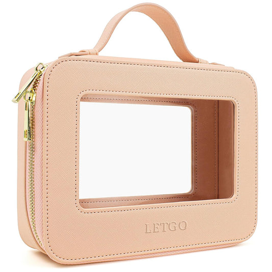 LETGO Clear Makeup Bag Travel Cosmetic Case Transparent Toiletry Bag with Zipper, Portable Make Up Organizer Traveling Compact Car Bag for Essentials (A-Nude)