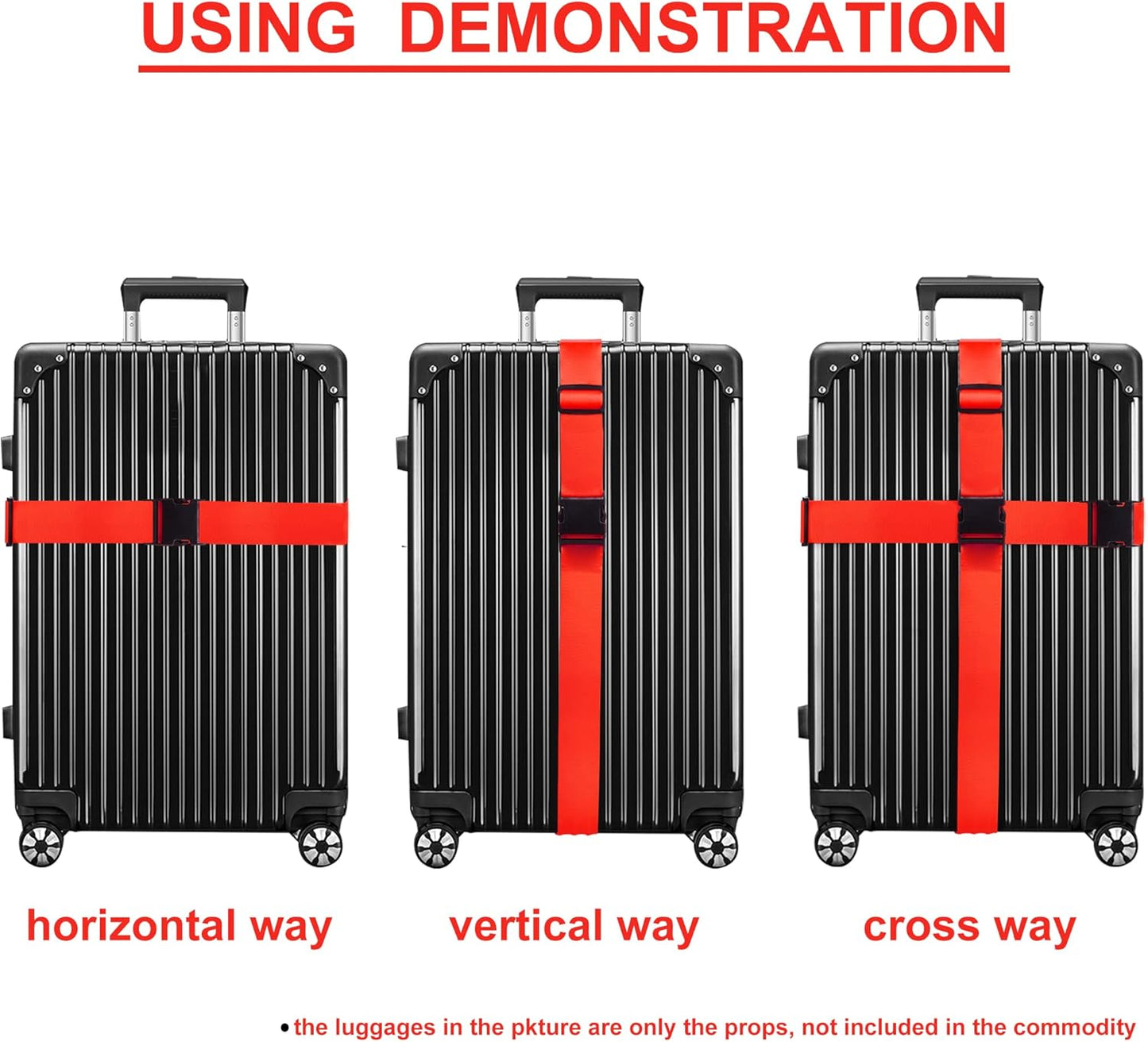 Luggage Straps for Suitcases TSA Approved Travel Belt 8 Pack by Chelmon (Red)