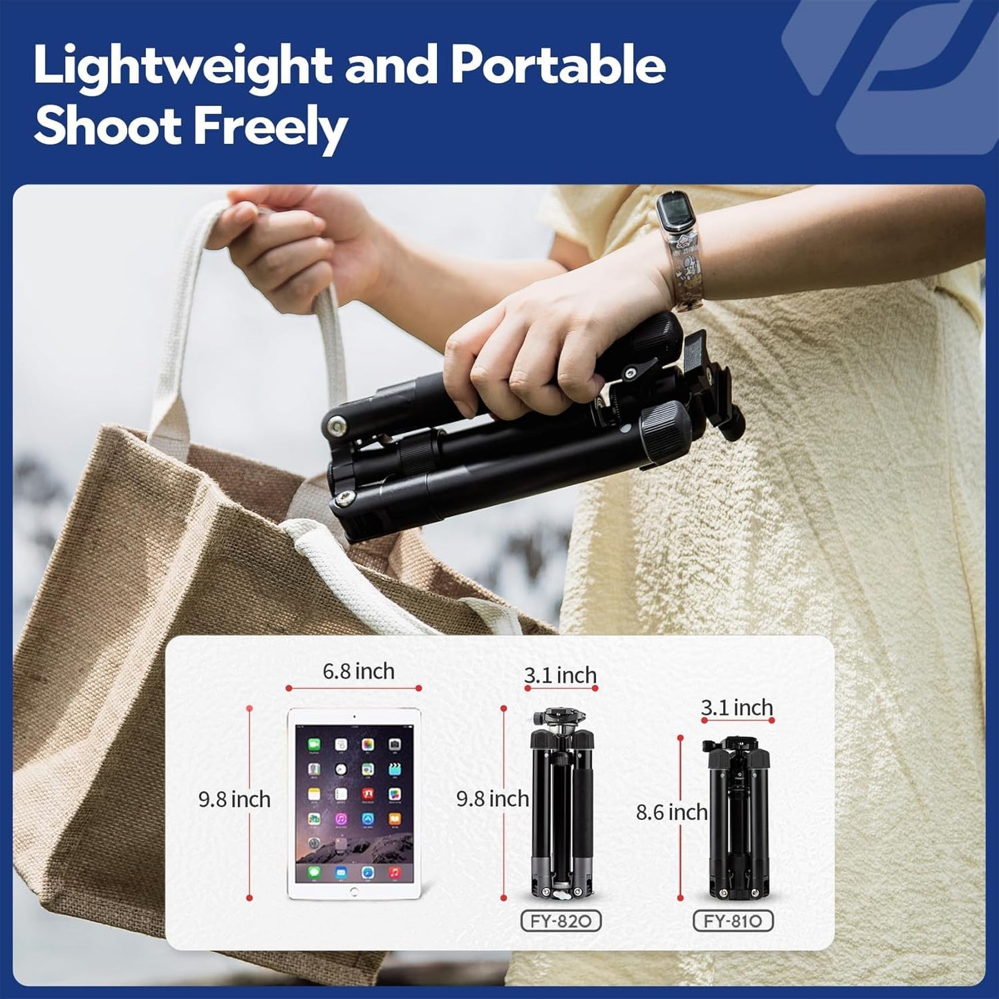 Fotopro Mini Tripod with Ball Head, Phone Mount Detachable Selfie Stick, Folded only 8.6", Max Load up to 6.6 lbs. FY-810 Orange
