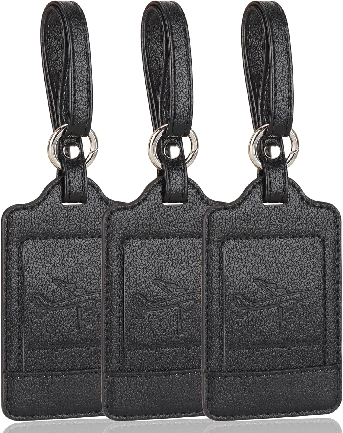 Teskyer Luggage Tags, 3 Pack Premium PU Leather Luggage Tags for Suitcases, Privacy Protection Travel Bag Tags, Lichee Black