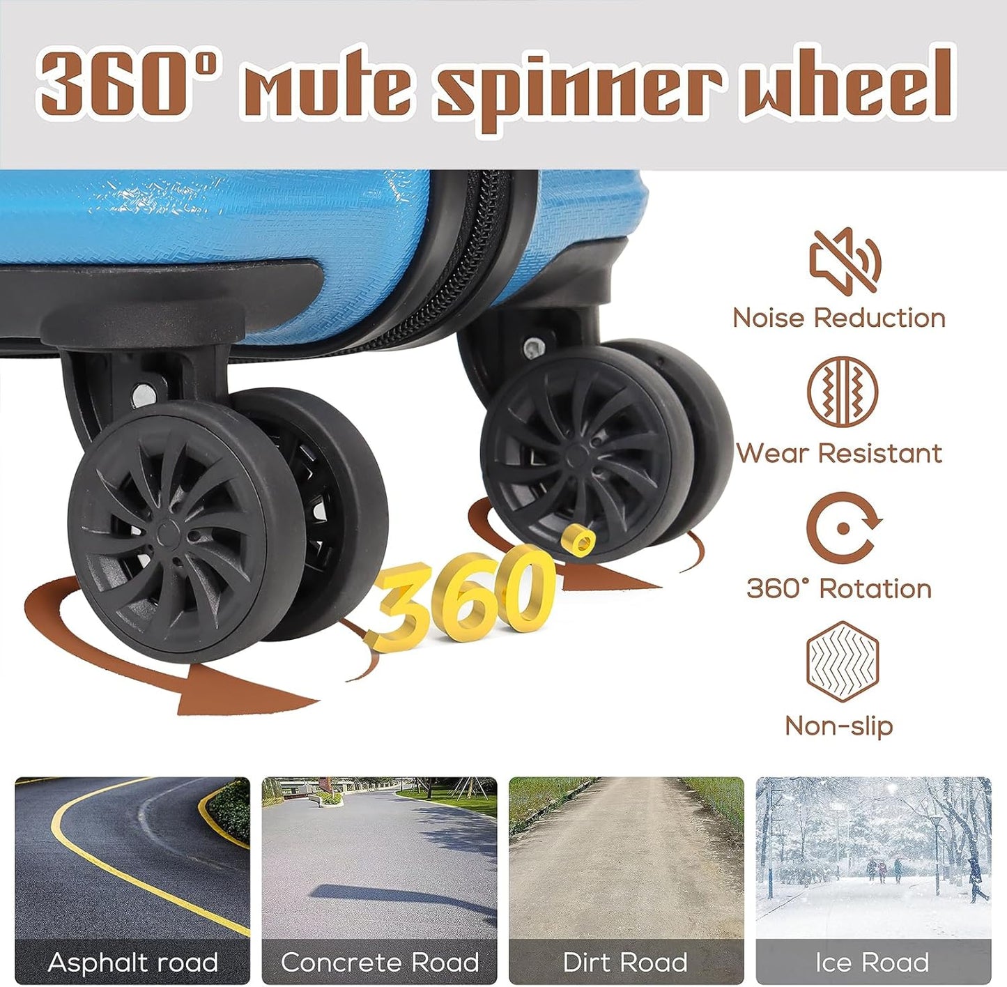 Carry on luggage 20 In suitcase with Spinner Wheels ABS & PC Hardside Luggage（Skyblue）