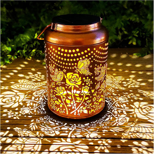 Solar Butterfly Rose Lantern Outdoor Decor,Waterproof Hanging Metal Garden Lights for Patio,Yard,Porch ,Unique Birthday Gifts for Women,Mom,Grandma,Sister,Bestie,Christmas,Thanksgiving,1PC